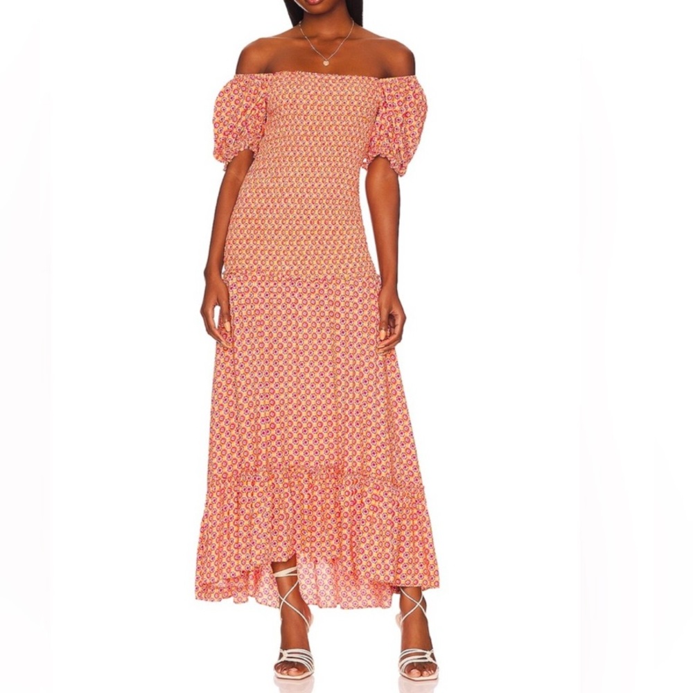 L*Space Women’s “Simone Off Shoulder “ Smocked Midi/Maxi Dress.